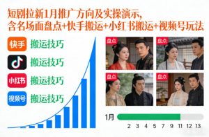 短剧拉新1月推广方向及实操演示,含名场面盘点+快手搬运+小红书搬运+视频号玩法-第一资源库