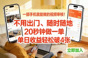 一部手机就能做的视频审核！不用出门，随时随地，20秒钟做一单，单日收益轻松破4张【揭秘】-第一资源库