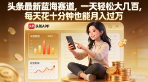 头条最新蓝海赛道,一天轻松大几张,每天花十分钟也能月入过1W【揭秘】-第一资源库