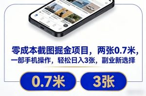 零成本截图掘金项目,两张0.7米,一部手机操作,轻松日入3张,副业新选择【揭秘】-第一资源库