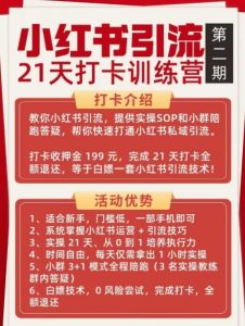 小红书引流21天打卡训练营第二期，助你快速打通小红书私域引流打粉-第一资源库